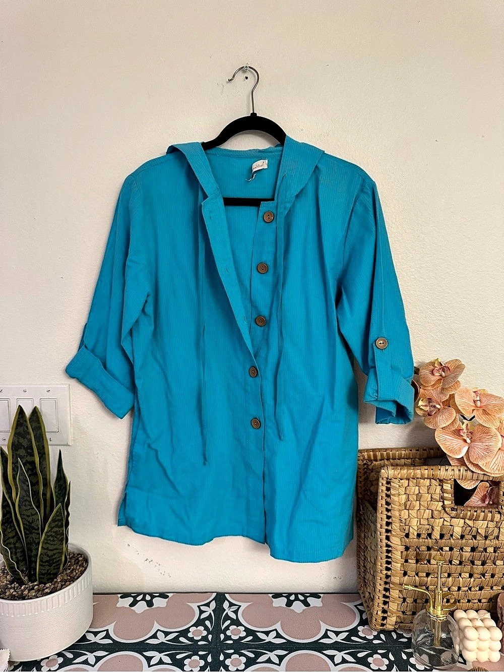 Hooded Utility Jacket in Blue Size Medium